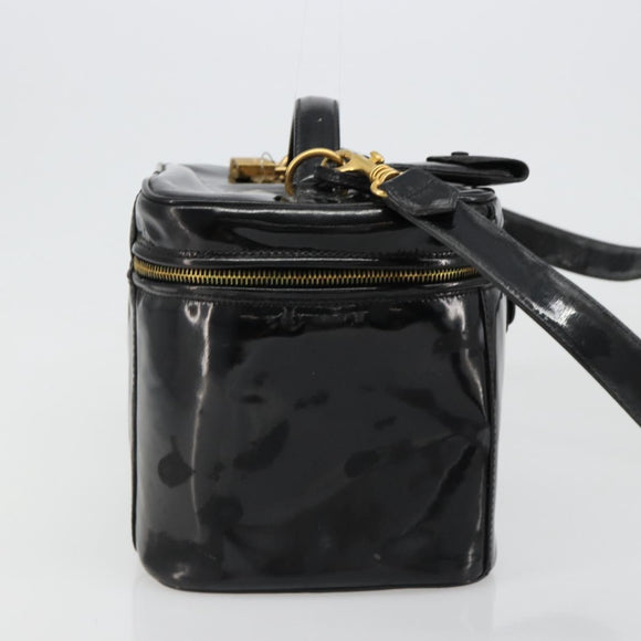 CHANEL Vanity Hand Bag Patent leather 2way Black Gold CC Auth MY059