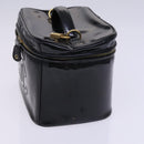 CHANEL Vanity Pouch Patent leather 2way Black Gold CC Auth MY059-4