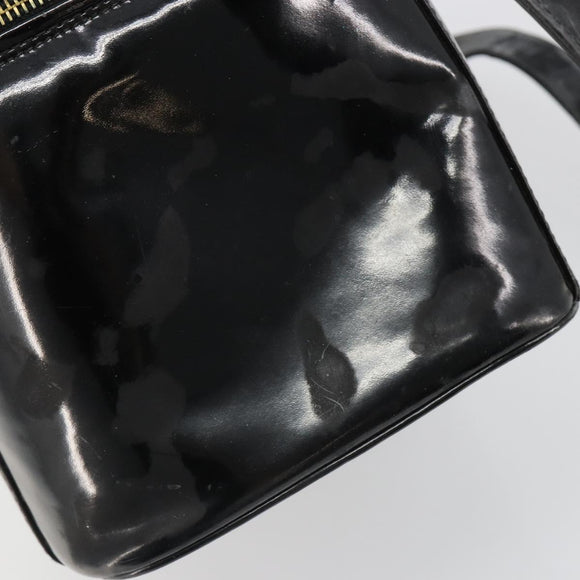CHANEL Vanity Hand Bag Patent leather 2way Black Gold CC Auth MY059