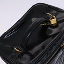 CHANEL Vanity Pouch Patent leather 2way Black Gold CC Auth MY059-6