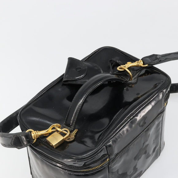 CHANEL Vanity Hand Bag Patent leather 2way Black Gold CC Auth MY059