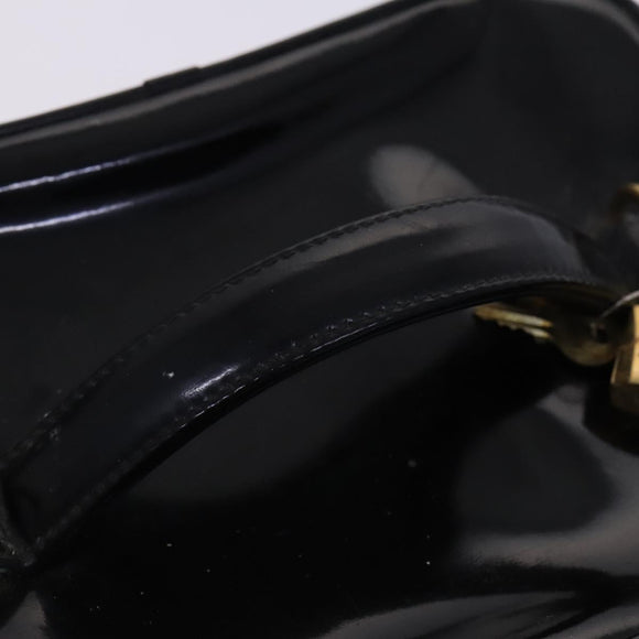 CHANEL Vanity Pouch Patent leather 2way Black Gold CC Auth MY059