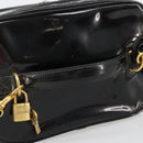 CHANEL Vanity Hand Bag Patent leather 2way Black Gold CC Auth MY059-14