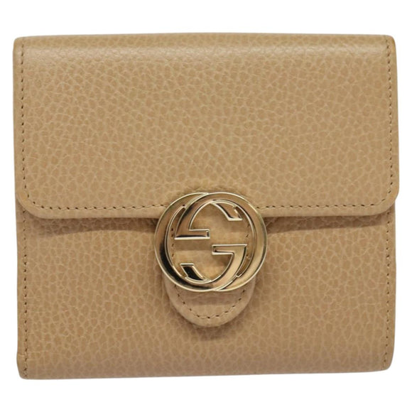 GUCCI Wallet Leather Outlet Beige Gold 615525 Auth MY069V
