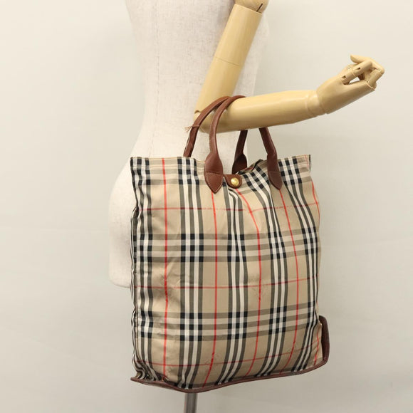 Burberrys Nova Check Hand Bag Canvas Beige Auth MY106