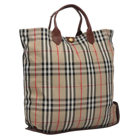 Burberrys Nova Check Hand Bag Canvas Beige Auth MY106