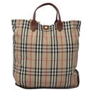 Burberrys Nova Check Hand Bag Canvas Beige Auth MY106-13