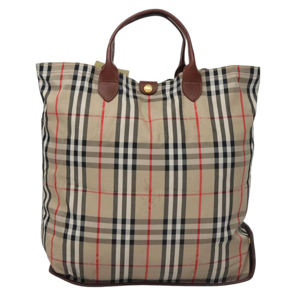 Burberrys Nova Check Hand Bag Canvas Beige Auth MY106