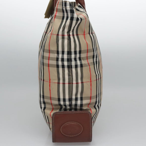 Burberrys Nova Check Hand Bag Canvas Beige Auth MY106