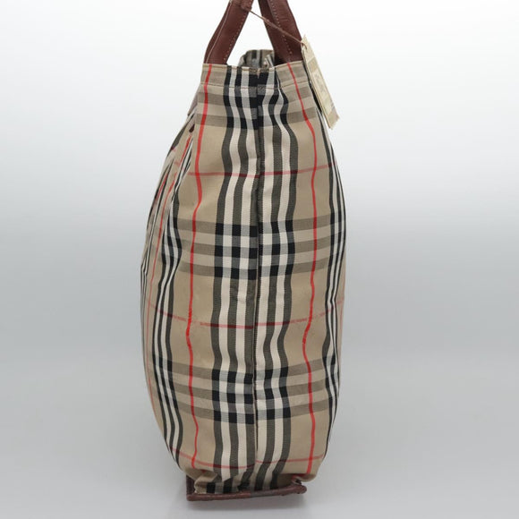 Burberrys Nova Check Hand Bag Canvas Beige Auth MY106
