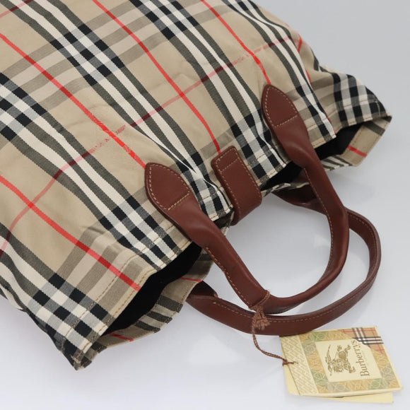 Burberrys Nova Check Hand Bag Canvas Beige Auth MY106