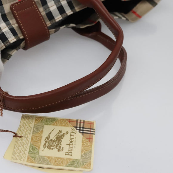 Burberrys Nova Check Hand Bag Canvas Beige Auth MY106