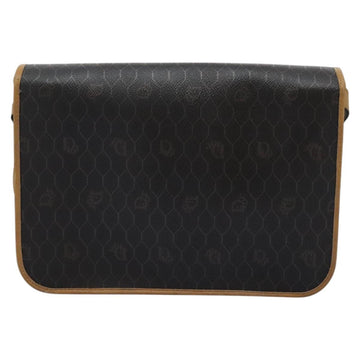 Christian Dior Honeycomb Canvas Shoulder Bag PVC Leather Black Gold Auth MY112 - 0