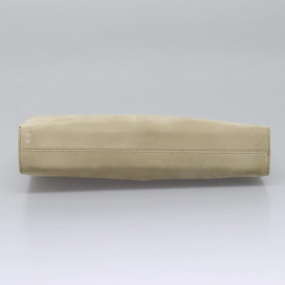 Salvatore Ferragamo Gancini Chain Shoulder Bag Suede Beige Gold Auth MY113