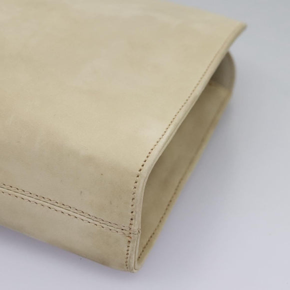 Salvatore Ferragamo Gancini Chain Shoulder Bag Suede Beige Gold Auth MY113