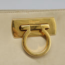 Salvatore Ferragamo Gancini Chain Shoulder Bag Suede Beige Gold Auth MY113-18