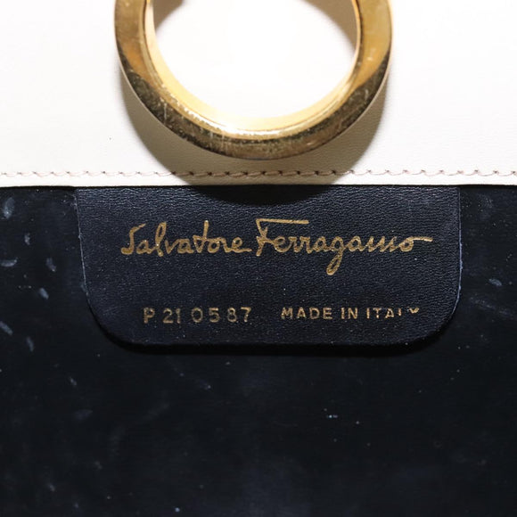 Salvatore Ferragamo Gancini Chain Shoulder Bag Suede Beige Gold Auth MY113