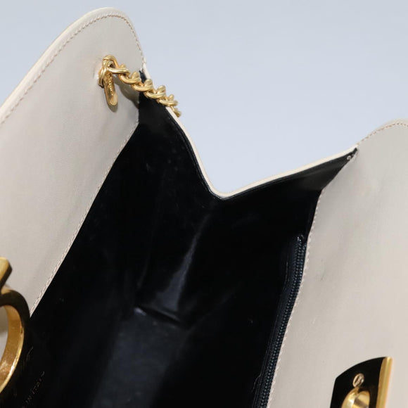 Salvatore Ferragamo Gancini Chain Shoulder Bag Suede Beige Gold Auth MY113