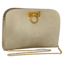 Salvatore Ferragamo Gancini Chain Shoulder Bag Suede Beige Gold Auth MY113-1