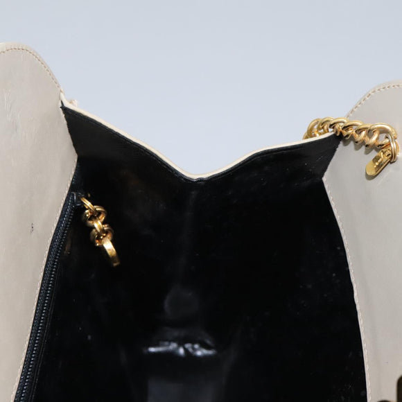 Salvatore Ferragamo Gancini Chain Shoulder Bag Suede Beige Gold Auth MY113