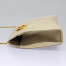 Salvatore Ferragamo Gancini Chain Shoulder Bag Suede Beige Gold Auth MY113-3