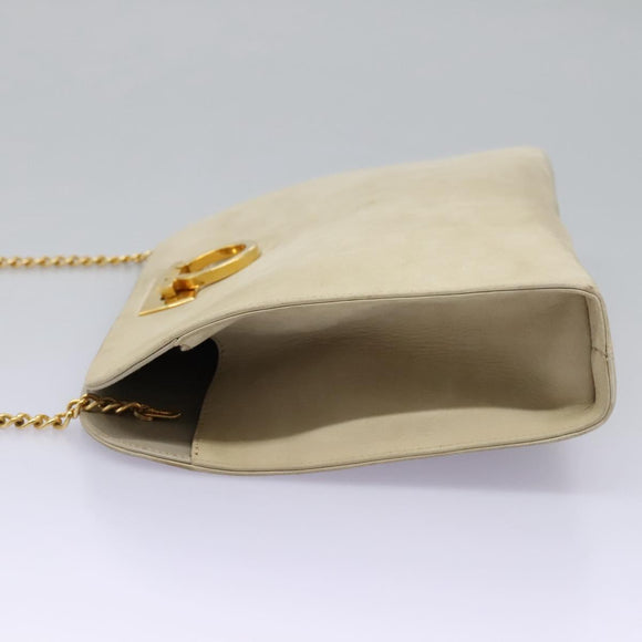 Salvatore Ferragamo Gancini Chain Shoulder Bag Suede Beige Gold Auth MY113