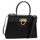 Salvatore Ferragamo Gancini Hand Bag Leather 2way Black Gold Auth MY114-1
