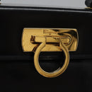 Salvatore Ferragamo Gancini Hand Bag Leather 2way Black Gold Auth MY114-20