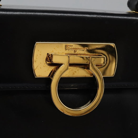 Salvatore Ferragamo Gancini Hand Bag Leather 2way Black Gold Auth MY114