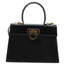 Salvatore Ferragamo Gancini Hand Bag Leather 2way Black Gold Auth MY114-13