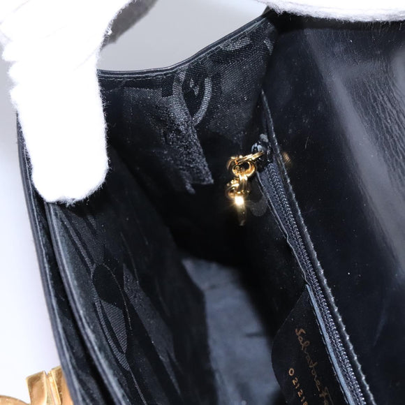 Salvatore Ferragamo Gancini Hand Bag Leather 2way Black Gold Auth MY114