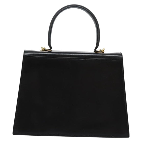 Salvatore Ferragamo Gancini Hand Bag Leather 2way Black Gold Auth MY114