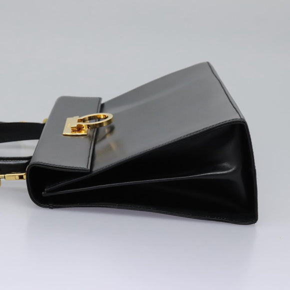 Salvatore Ferragamo Gancini Hand Bag Leather 2way Black Gold Auth MY114