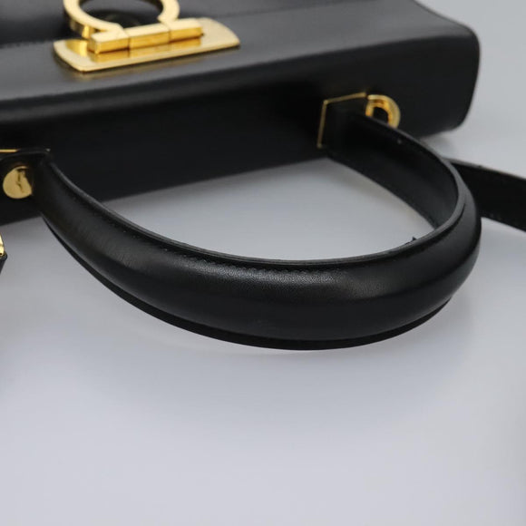 Salvatore Ferragamo Gancini Hand Bag Leather 2way Black Gold Auth MY114