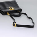Salvatore Ferragamo Gancini Hand Bag Leather 2way Black Gold Auth MY114-8