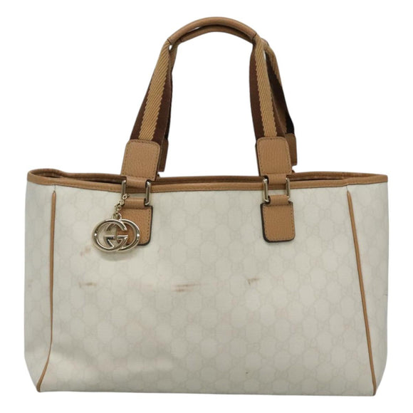 GUCCI GG Supreme Tote Bag PVC Outlet White Gold 264216 Auth MY141
