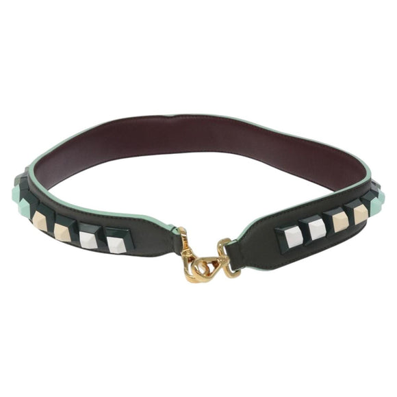 FENDI Shoulder Strap Leather Green Gold Auth MY143V