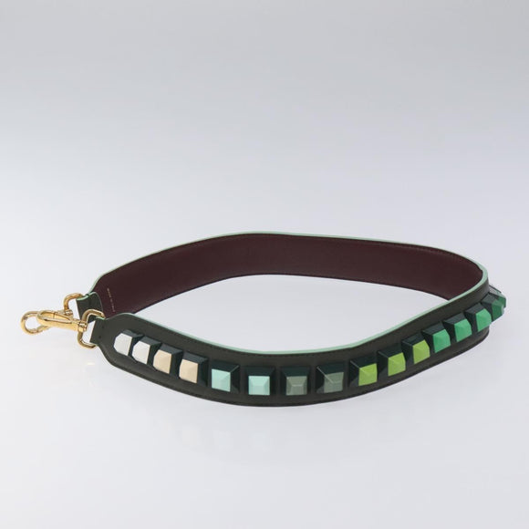 FENDI Shoulder Strap Leather Green Gold Auth MY143V