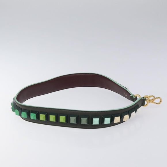 FENDI Shoulder Strap Leather Green Gold Auth MY143V
