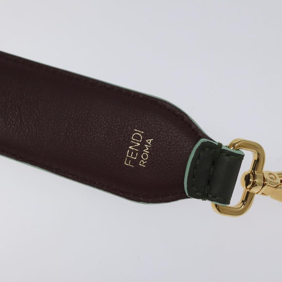 FENDI Shoulder Strap Leather Green Gold Auth MY143V