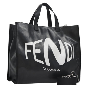 FENDI Tote Bag Coated Canvas 2way Black Silver Auth MY167V