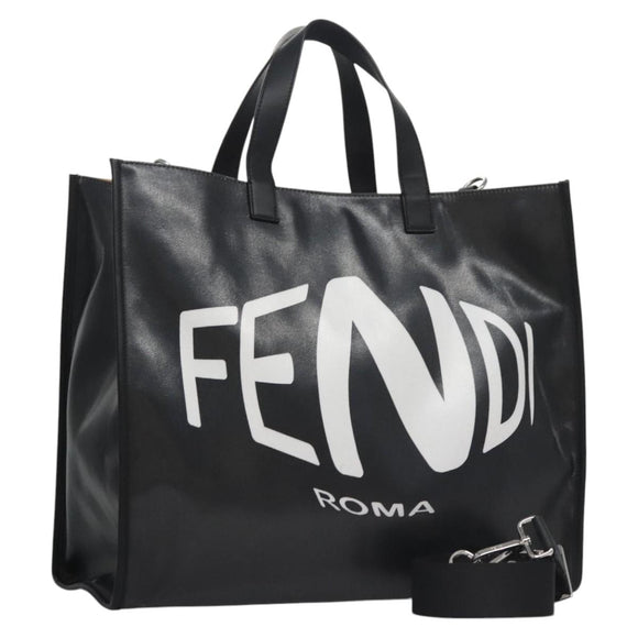 FENDI Tote Bag Coated Canvas 2way Black Silver Auth MY167V