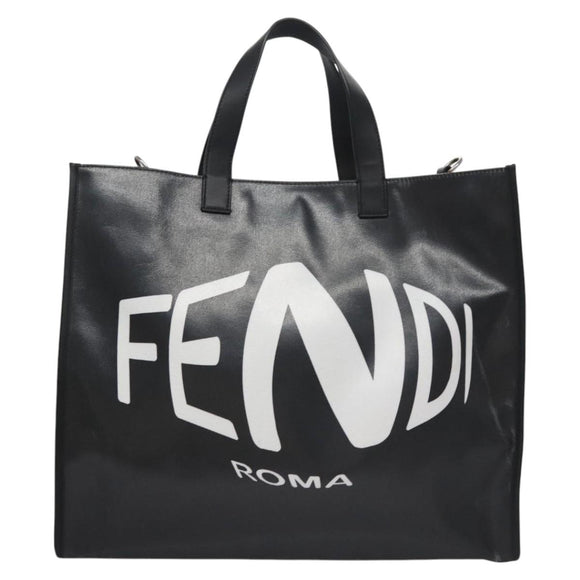 FENDI Tote Bag Coated Canvas 2way Black Silver Auth MY167V