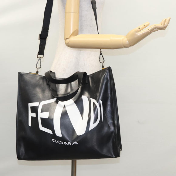 FENDI Tote Bag Coated Canvas 2way Black Silver Auth MY167V