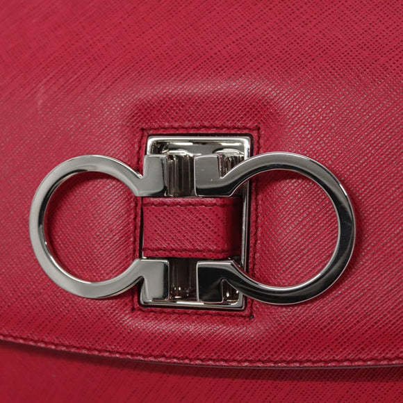 Salvatore Ferragamo Gancini Shoulder Bag Safiano leather Pink Silver Auth MY169V