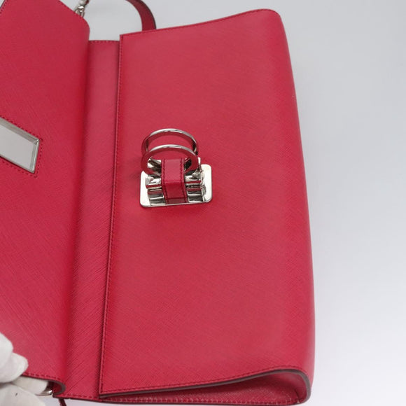 Salvatore Ferragamo Gancini Shoulder Bag Safiano leather Pink Silver Auth MY169V