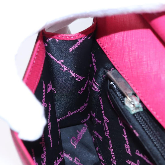 Salvatore Ferragamo Gancini Shoulder Bag Safiano leather Pink Silver Auth MY169V