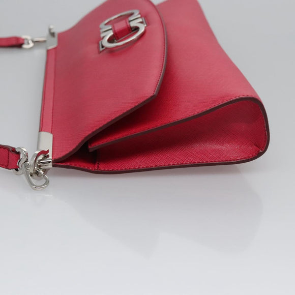 Salvatore Ferragamo Gancini Shoulder Bag Safiano leather Pink Silver Auth MY169V