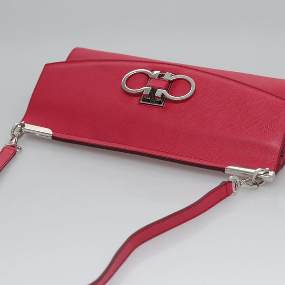 Salvatore Ferragamo Gancini Shoulder Bag Safiano leather Pink Silver Auth MY169V