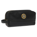 Gianni Versace Clutch Bag Leather Black Gold Auth MY181-1